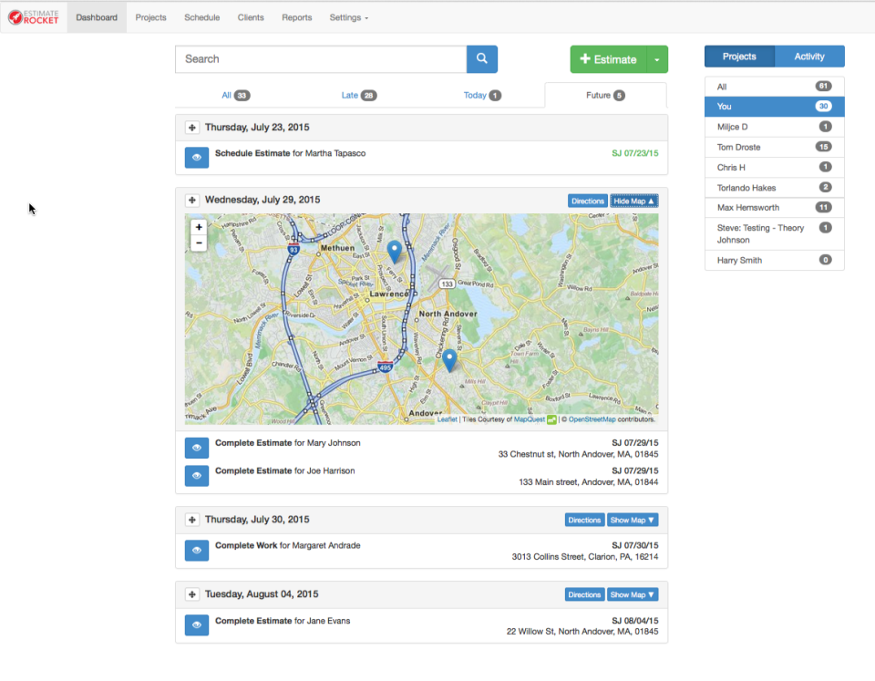 screenshot of Estimate Rocket